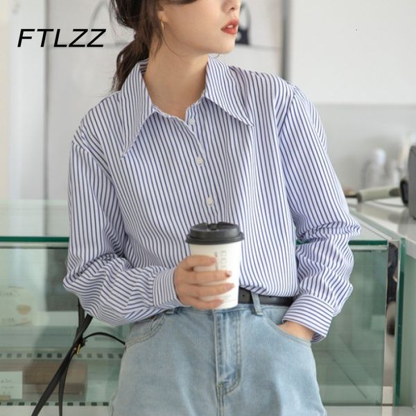 

new blue white stripe blouse women fashion long sleeve button up casual shirts ladies vintage korean blouses 2021 spring autumn ml5f, Black