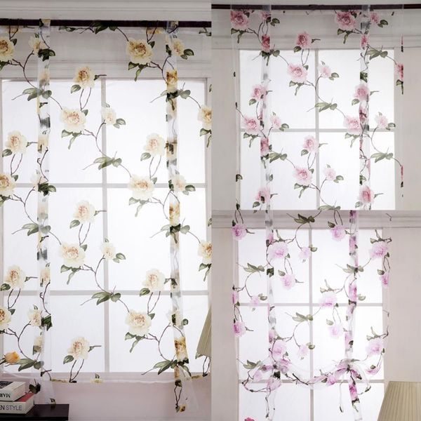 

adorable romantic floral roman curtain - tie-up ribbon window curtain balloon drape voile sheer valance cafe kitchen balcony