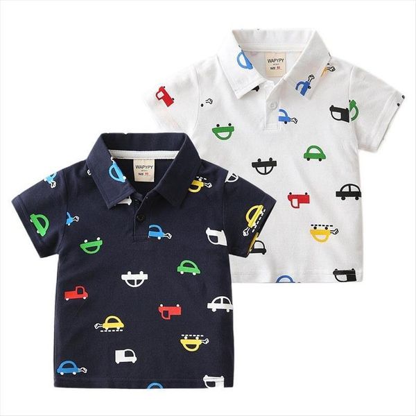 

boys t shirt summer kids cartoon polo for children toddler short sleeve car infant clothing 2 6 year, Blue