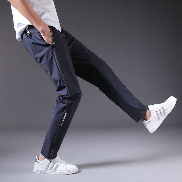 

men's casual loose straight ice slim and versatile long pants, Black