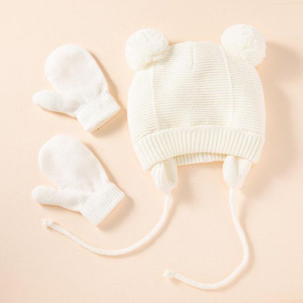 

caps & hats 2022 baby kids girls boys winter warm knit hat ear solid cute glove lovely beanie cap with hair ball, Yellow