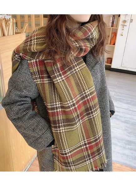 

scarves plaid scarf female winter red green imitation cashmere shawl warm stylish thick dual-use, Blue;gray