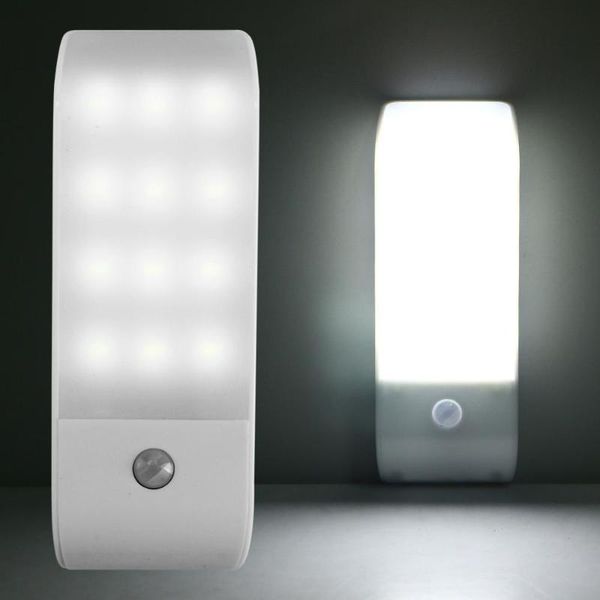 

night lights 1 pack pir infrared motion sensor usb rechargeable 12 led nightlight light induction corridor closet wardrobe lamp