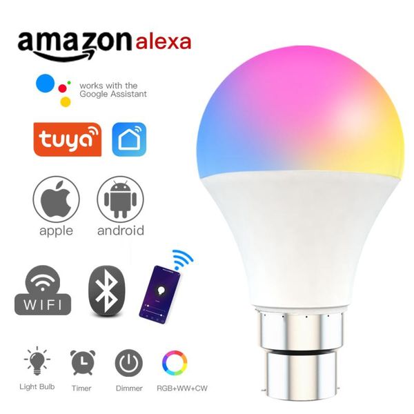 

3pcs tuya e27/b22 wifi smart bulb tuya app remote control alexa google assistant voice control adjustable cold/warm rgb light