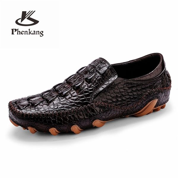 

men leather summer alligator texture slip-on casual shoes male loafer mens coffee men's loafers driving 220309, Black