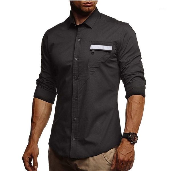 

nice new products men pure color splicing long sleeve shirt fashion long sleeve blouse fashion low price1, White;black