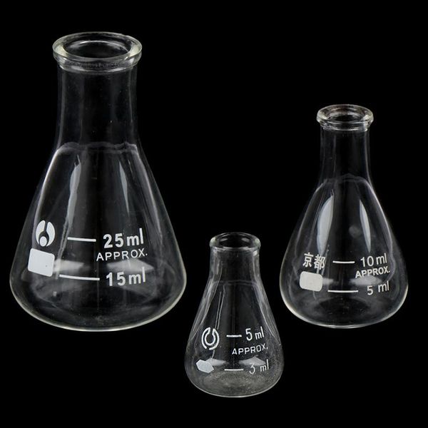 Laborbedarf, 1 Stück, 10/25 ml, konischer Erlenmeyerkolben aus Borosilikatglas