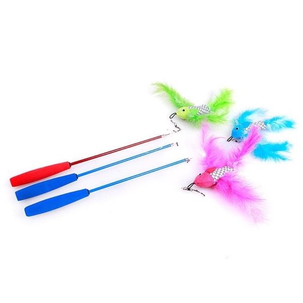 

cat toys 3pcs replaceable feather head wand 1pcs teaser retractable stick for pet kitten coloful interactive products