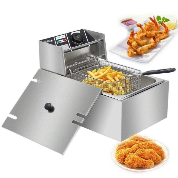 2500W 6.3QT / 6L Aço Inoxidável Elétrico Fritante Fritante Comercial Doméstica Restaurante 210626