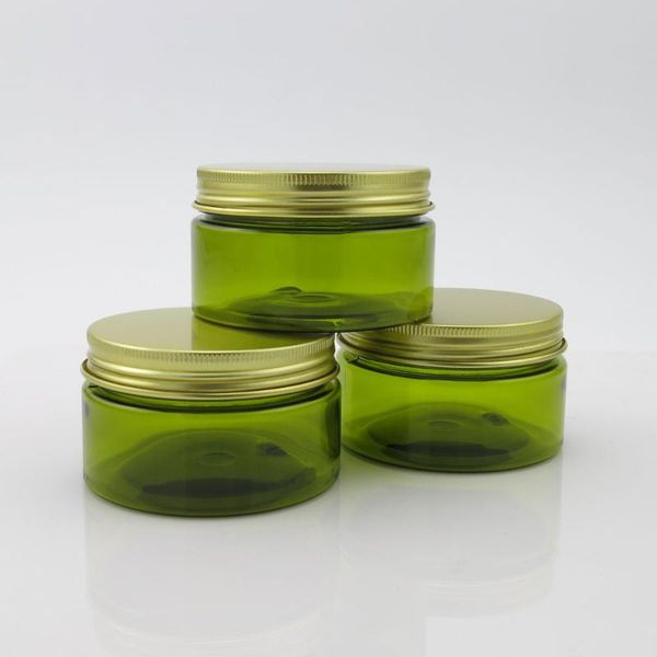 

30 x 100g natural green pet plastic jar with inner seal and gold metal lids