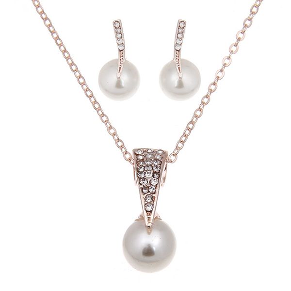

fashion creative gold color necklace earrings wedding bridal pearl jewelry set for women lady female, Silver