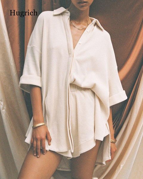 

women's shorts casual wear summer sportswear set five-point sleeve shirt and mini 2021 two-piece suit, White;black