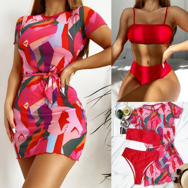

one-piece suits three-piece women's bathing print bikini push up fashion 2021 swimwear swimsuit for women swim suit beach wear