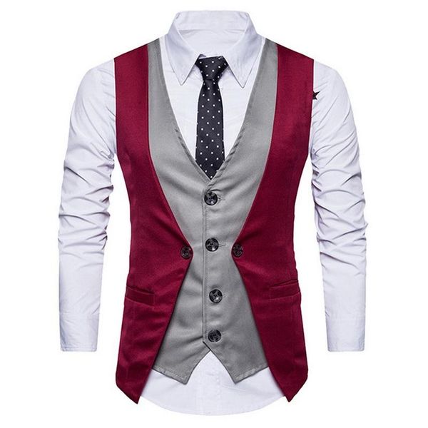 

men's vests male waistcoat sleeveless casual suit vest men personality plaid patchwork two colors business shujin, Black;white