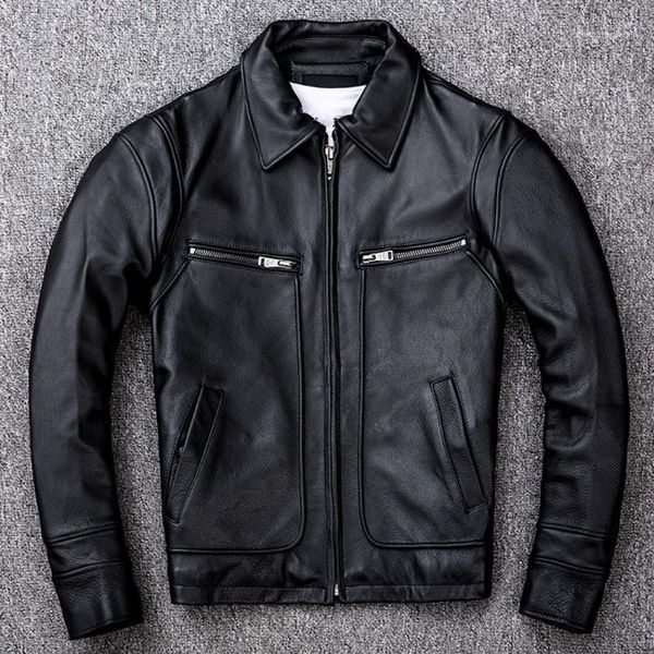 

men's leather & faux us large size s-5xl mens business jacket fall turn-down collar jackets natural cow coat jaqueta masculina, Black