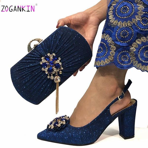 Scarpe eleganti arrivo sandali e borsa abbinati africani maturi per matrimonio donna borsa nigeriana con cristallo splendente