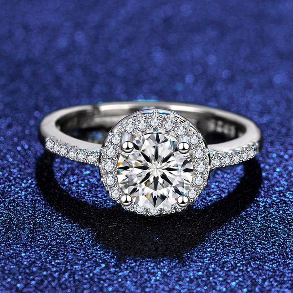 

s925 sterling silver platinum-plated ring couple round full diamond noble classic ladies wedding bride fashion luxury jewelry non-fading adj, Golden;silver