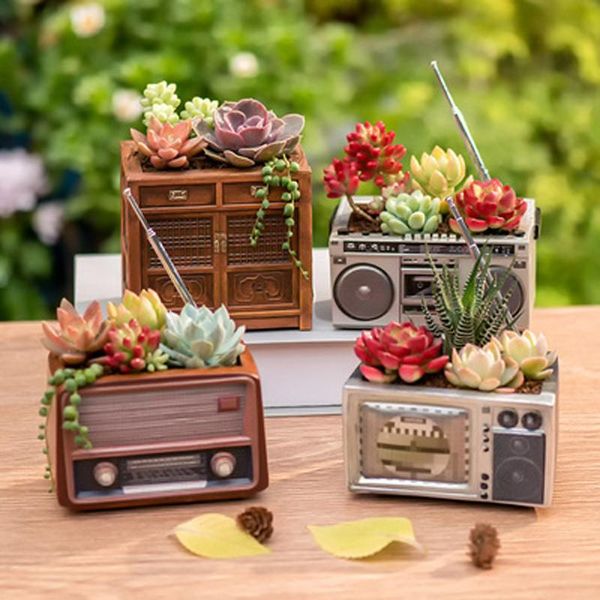 

planters & pots succulent plant flowerpot resin flower pot deskpotted holder retro radio tv recorder home garden decoration ornament gif