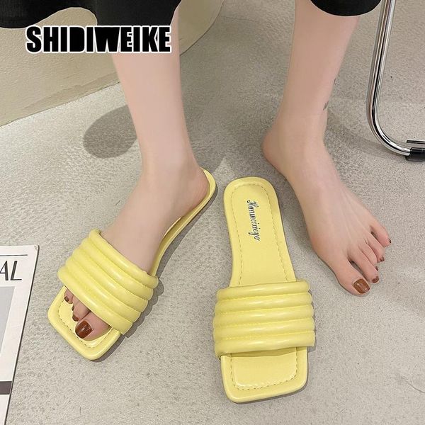 

new fashion slippers women square toe flat casual shoes women slide 2021 summer flip flops beach sandal slipper vc049, Black