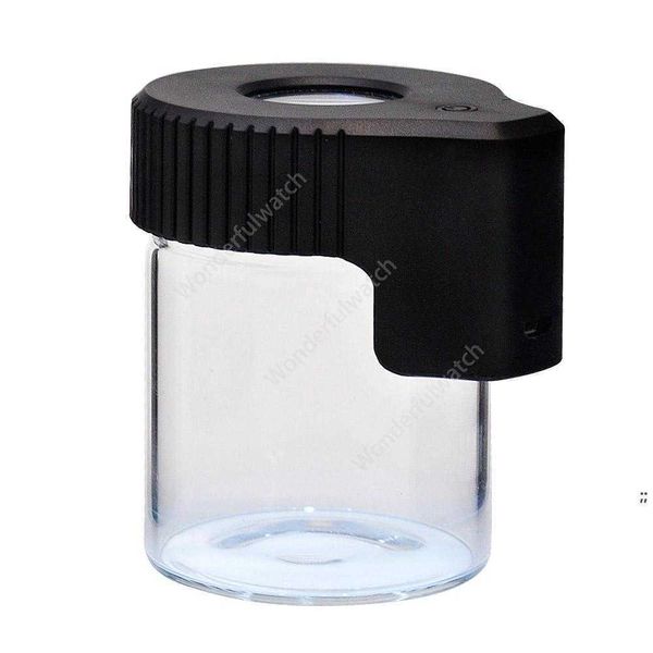 LED Luga Stash Jar Mag Magnify Exibindo Recipiente de Armazenamento de Vidro Caixa de Armazenamento USB Luz Recarregável Cheiro Daw236