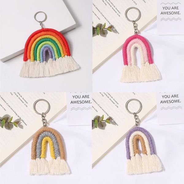 

weaving rainbow keychains handmade key holder keyring for girls rainbow hanging d5be