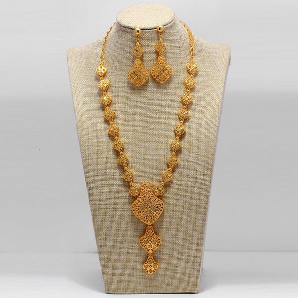 

jewelry sets dubai india gold color for women african flower necklace earrings party wedding bridal accessories, Black