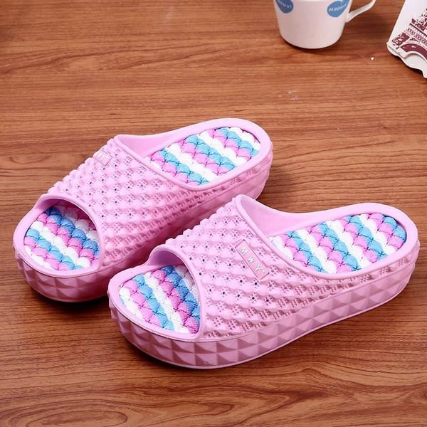 

slippers mwy summer women 5cm heel ladies platform flat shoes non-slip eva living room indoor slides pink, Black
