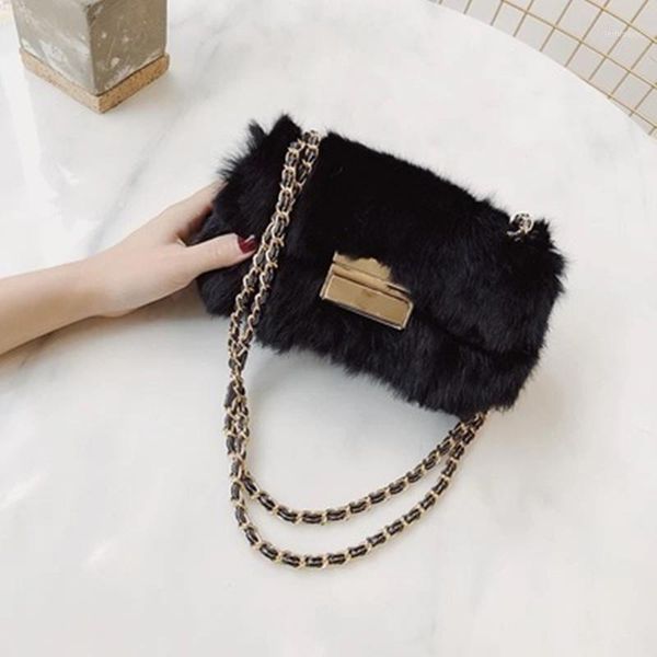 

evening bags genuine fur bag with chain crossbody furry handbags buckle sac bolsos mujer tasche torebka damska peluche borsa donna1
