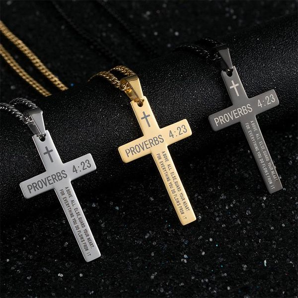 

pendant necklaces necklace men cross letter stainless steel chain gold fashion long choker jewelry accessories, Silver