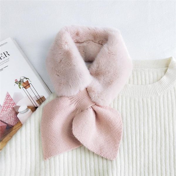 

scarves fashion faux fur plush scarf women winter warm ,knitting wool solid color collar neck warmer peach heart cross, Blue;gray