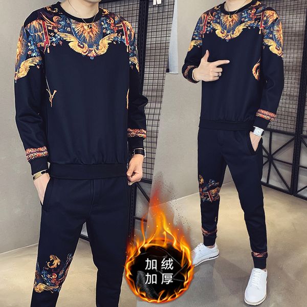 

men's retro luxury tracksuits combined winter velvet thick pullover sportwear casual sweatshirt streetwear deportive ropa mujer u2jv, Gray