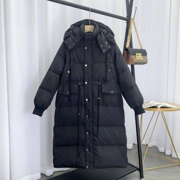 

women's down & parkas ladies long puffer jacket female korean winter fashion loose white duck warm thick coat with hood parka 2021, Black