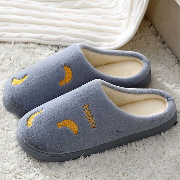 

slippers 2021 women cartoon fruit embroider winter warm plush bedroom cotton shoes house slides soft bottom zapatilla mujer, Black