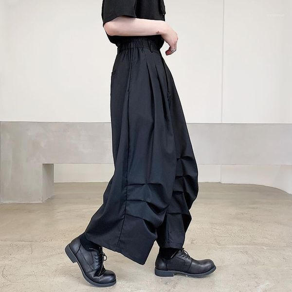 

men's pants summer wide leg pleated black loose ankle-length chic design d49