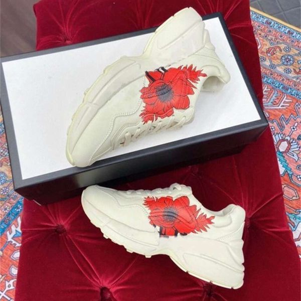 

casual shoes red 2021 designer shoes rhyton sneakers beige men trainers vintage luxury chaussures ladies with box size 35-45, Black