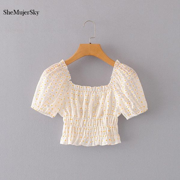 

women's blouses & shirts shemujersky elastic short sleeve daisy women summer backless 2021 fashion, White
