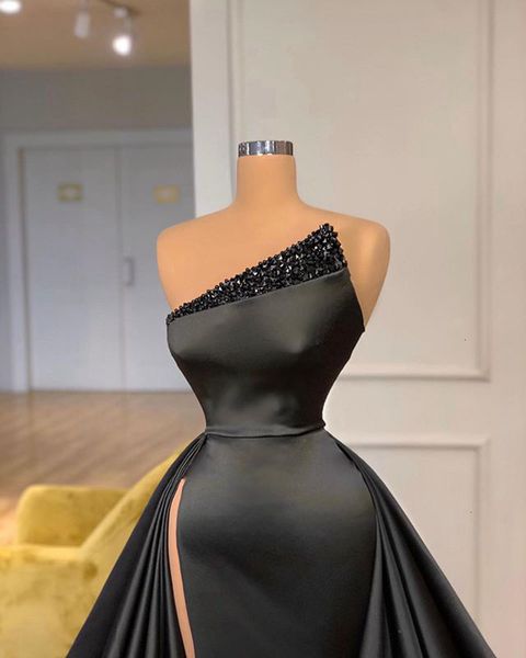 

simple 2021 new beading long mermaid african women black satin formal party evening gowns vestidos fiesta de noche znbr, Black;red