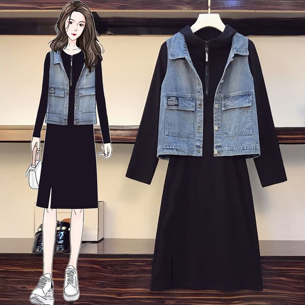

2021 winter sport suit of women vest and with black sweatershirt hood dressed in two garments ensemble matching clothing acrx