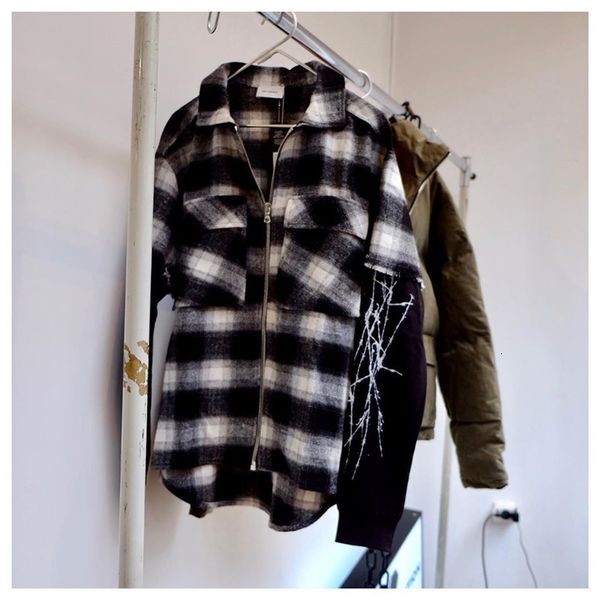 

2021 new fw flannel shirts mock two-piece spider sleeves v6 heavy fabric askyurself black white plaid shirt men 36dc
