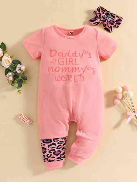 

baby slogan & leopard print jumpsuit with headband she, Blue