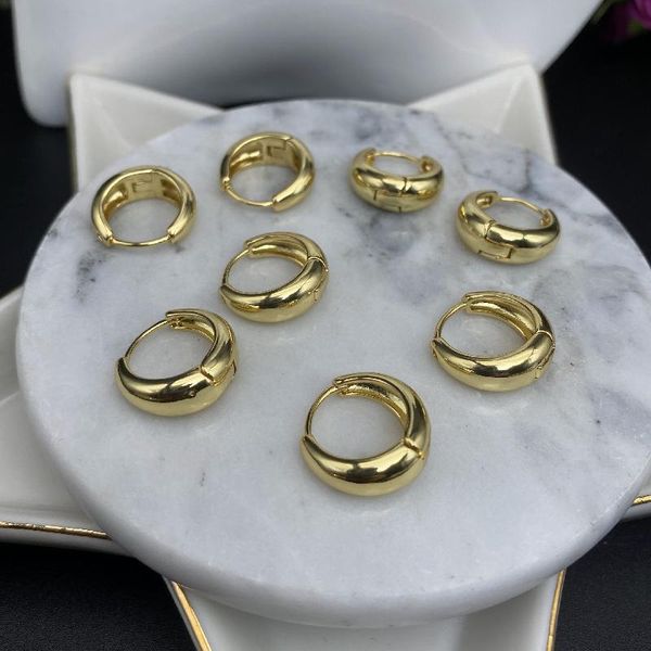 

hoop & huggie gold color plated stainless steel earring chunky circle thick tarnish punk fashion jewelry for women, Golden;silver