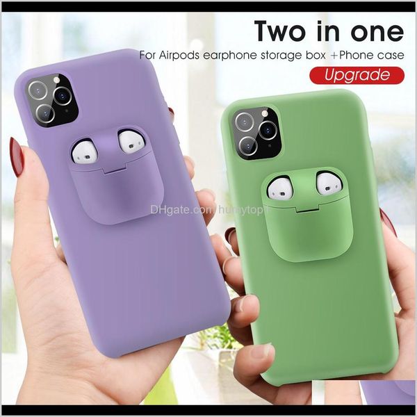 

2in1 airpods earphone case and liquid silicone+plastic back cover for iphone 12 11 pro xr xs max 7 8 plus ektah kjmxw