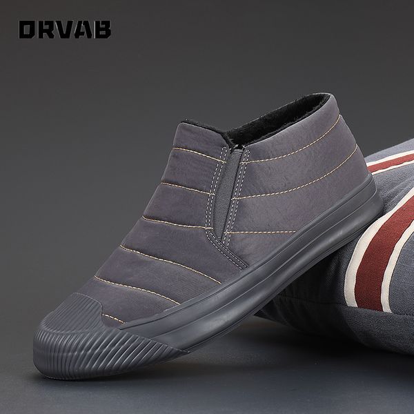 

men canvas shoes fashion keep warm winter boots men snow boots slip on lightweight soft comfortable male footwear cotton boots, Black