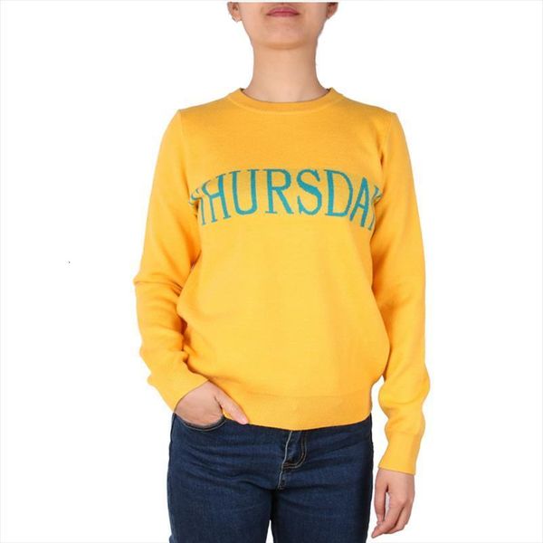 

runway design letter print yellow womens sweater pullovers women long sleeve knit jumper fashion thursday winter, White;black
