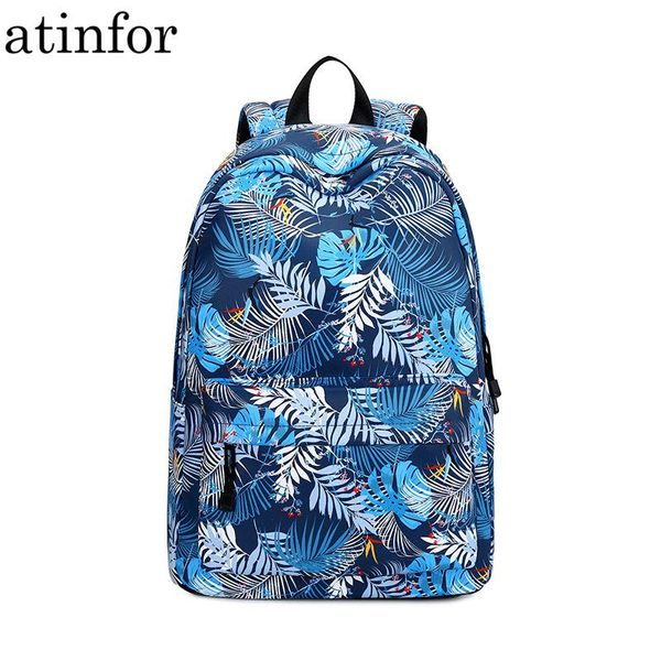 

backpack atinfor brand leaf print waterproof women travel girl school bag college 15.6 inch lapbook