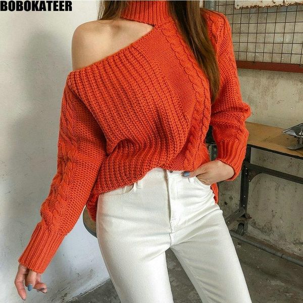 

women's sweaters bobokateer off shoulder sweater women winter clothes knitted black turtleneck pullover pull femme autumn 2021, White;black