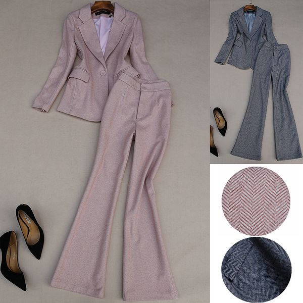 

elegant female autumn and winter new fashion ladies thin-fitting wool blazed jacket high-waisted pants 2izt, Gray