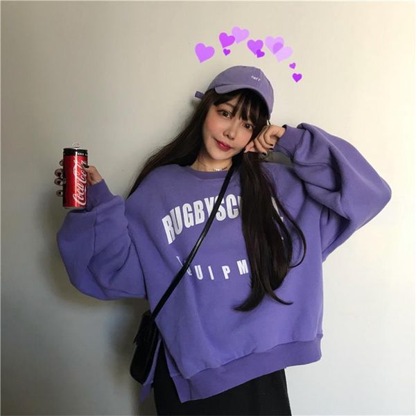 

women's hoodies & sweatshirts letter printed round neck sweatshirt female korean kawaii cute japanese harajuku ulzzang clothing for wom, Black