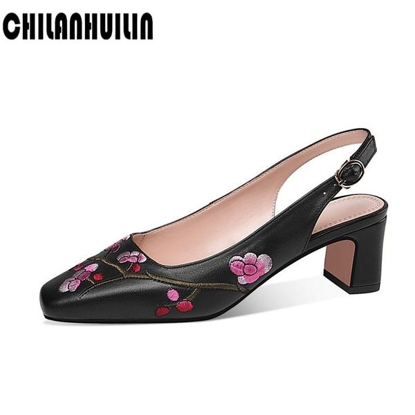 

retro designer women sandals high heels big size summer party shoes 2021 casual ankle buckle fashion embroidery outside sandals, Black