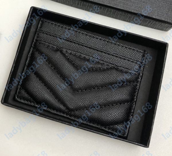 

2020 new fashion card holders caviar woman mini wallet designer pure color genuine leather pebble texture luxury black wallet with box, Red;black